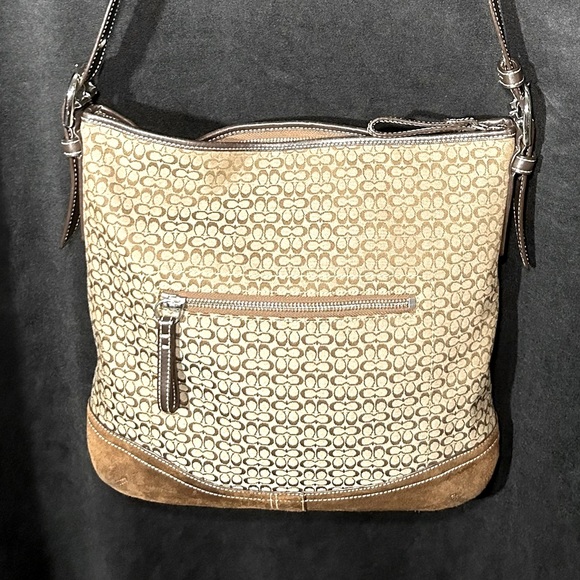 Coach Purse Small print Tote, Bag, crossbody Suede Leather - Picture 4 of 13